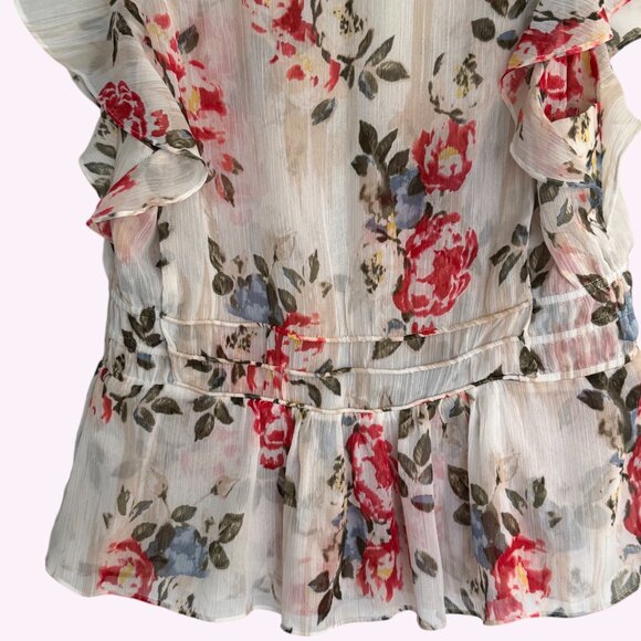 White House Black Market Flutter Sleeve Blouse with Waist Detail Size L - Picture 5 of 6